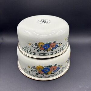 VINTAGE 1983 M. Kamenstein Floral Enamel Nesting Bowls Set of 2 Old Amsterdam